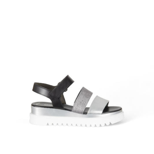 GABOR 24.610-61 - THREE STRAP QUARTER STRAP SANDAL - BLACK/SILVER