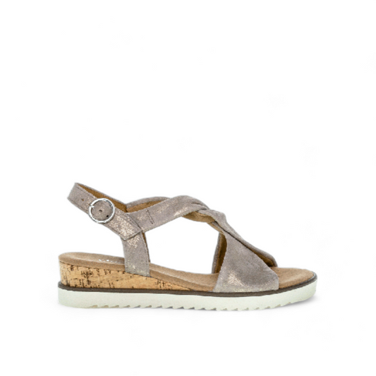 GABOR 22.751.95 TWISTED VAMP BACK STRAP SANDAL - BEIGE METALLIC